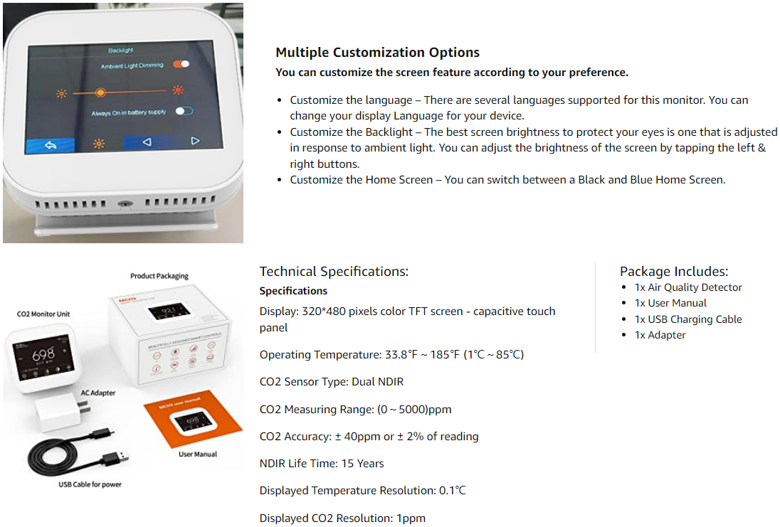 GZAIR MCH3 CO2 Data Logger Monitor