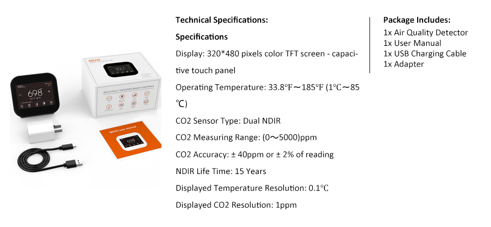 GZAIR MCH3- Black Indoor CO2 Meter Data Logger Monitor Dual-Channel NDIR CO2 Sensor with Auto-calibration Function - GZAIR