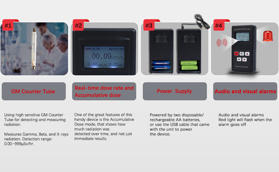 Geiger Counter Nuclear Radiation Detector Dosimeter, Portable Handheld Beta Gamma X-ray Radiation Monitor 