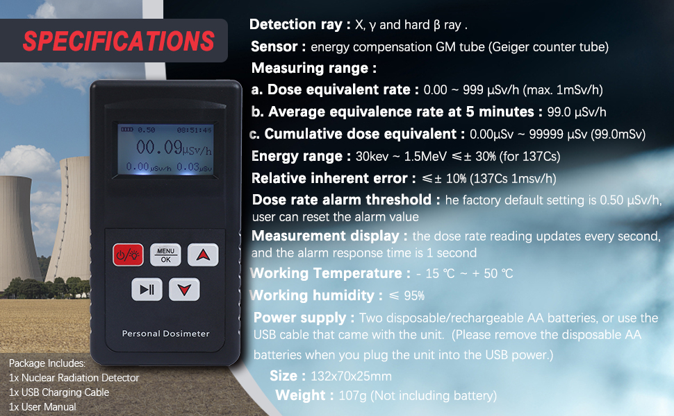 Geiger Counter Nuclear Radiation Detector Dosimeter, Portable Handheld Beta Gamma X-ray Radiation Monitor 