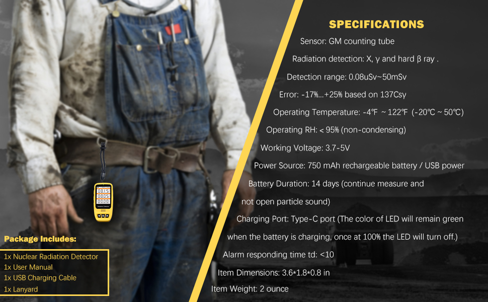 Geiger Counter Nuclear Radiation Detector Dosimeter, Portable Handheld Beta Gamma X-ray Radiation Monitor 